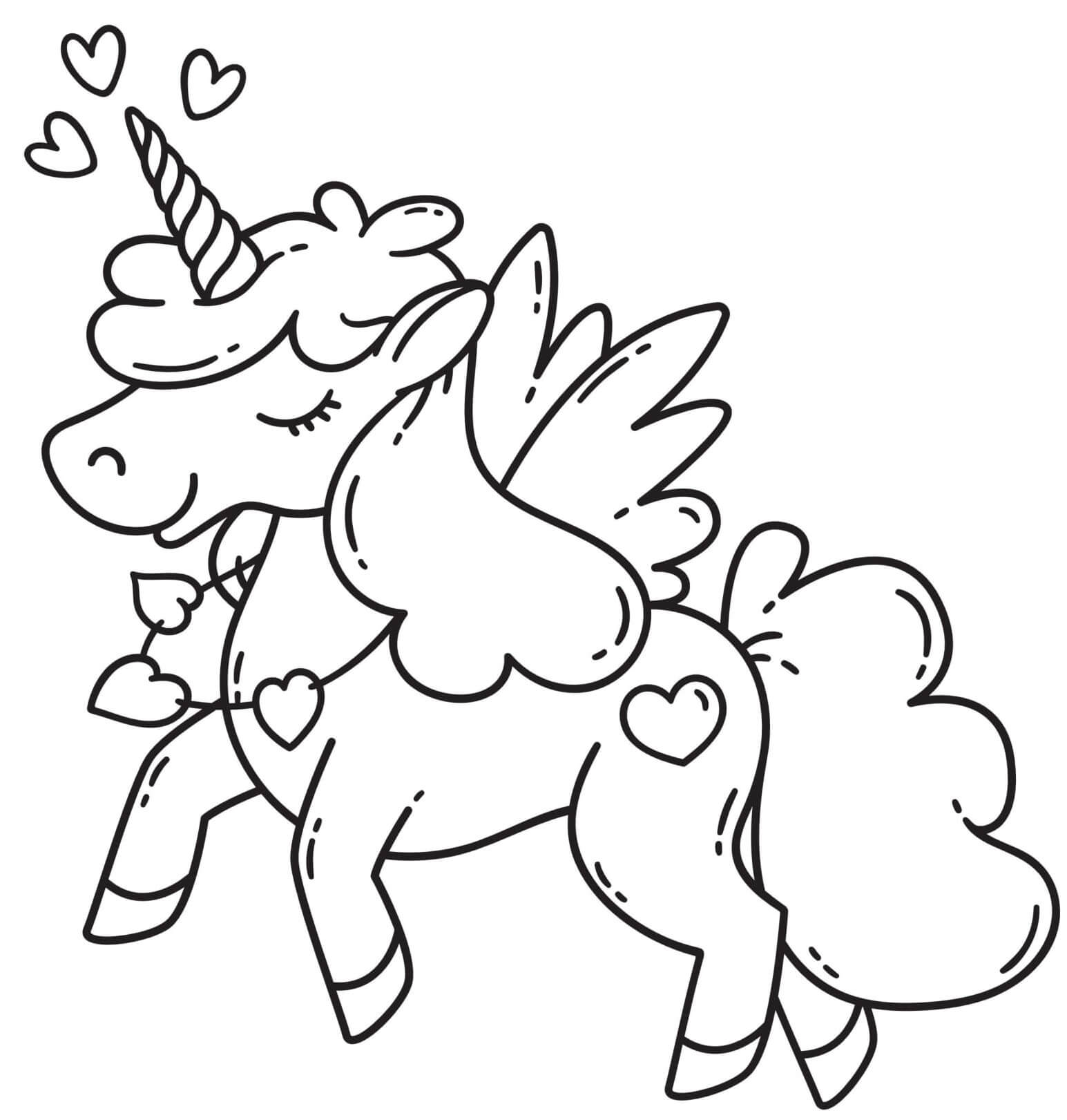 Coloriage Licorne Avec Des Cœurs - Saint-Valentin à imprimer