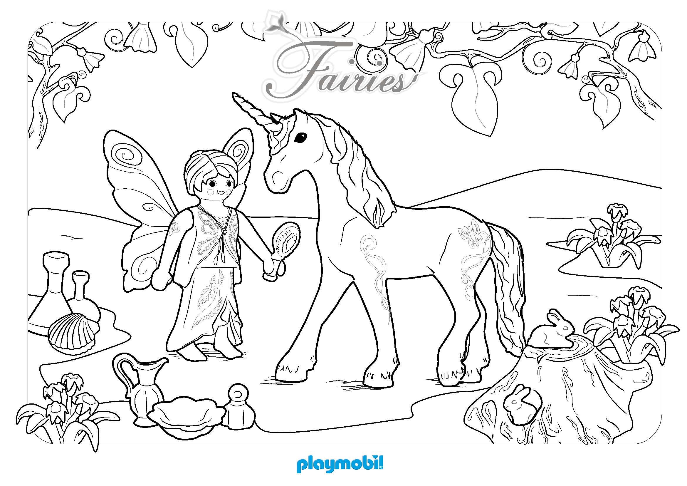 Coloriage Licorne Avec Princesse Playmobil - Licorne à imprimer