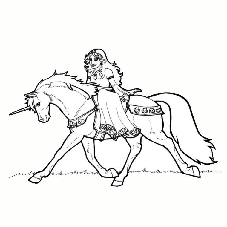 Coloriage Licorne Avec Princesse - Licorne à imprimer
