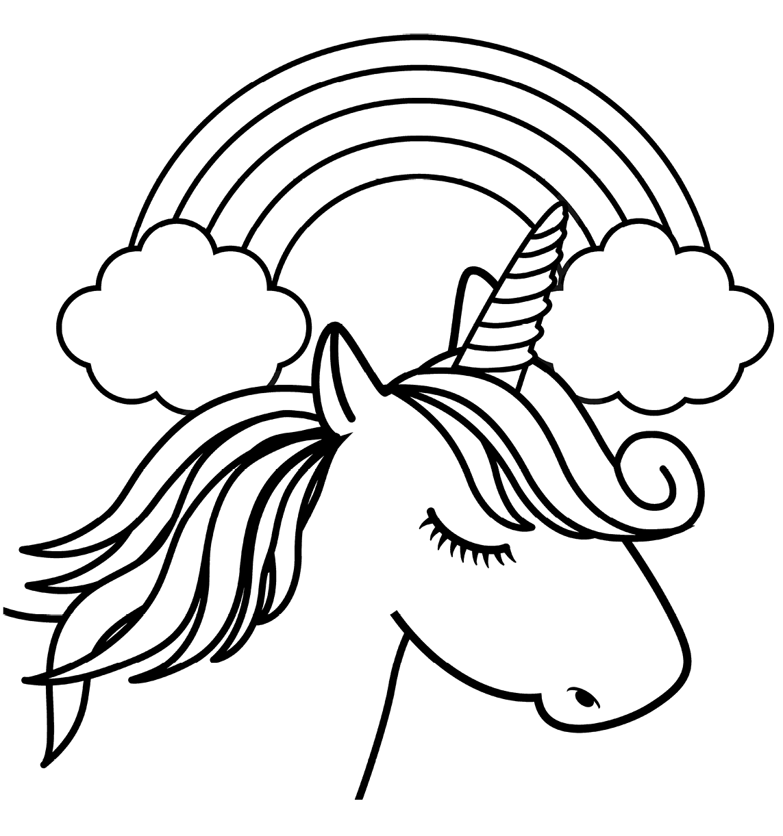 Coloriage Licorne Blanche Avec Une Corne Unique Devant Un Arc En Ciel - Licorne à imprimer