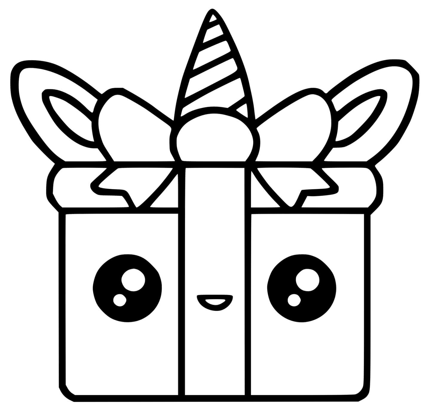 Coloriage Licorne Cadeau Kawaii - Dessin kawaii à imprimer