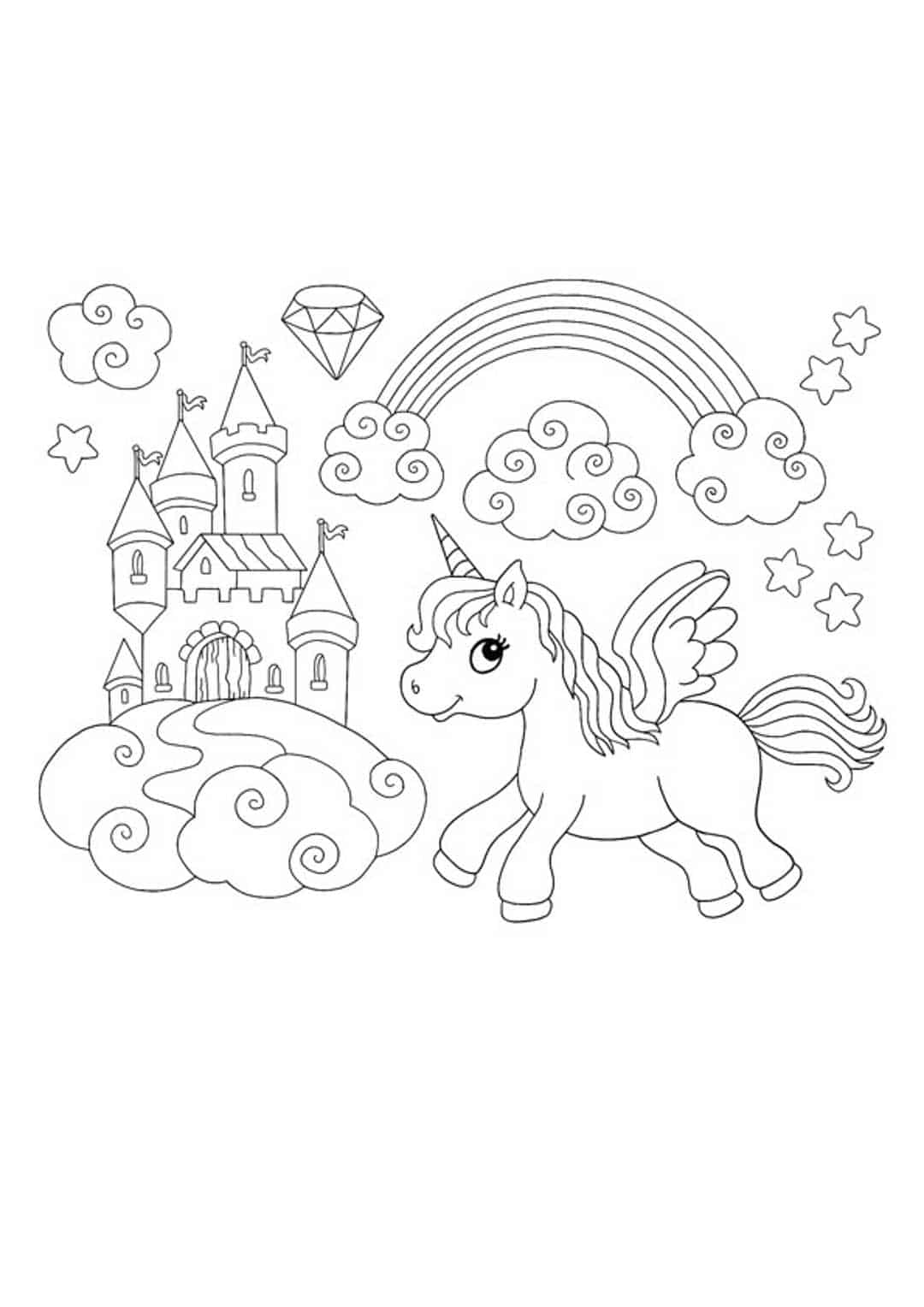 Coloriage Licorne Château Arc En Ciel Pour Filles - Licorne à imprimer