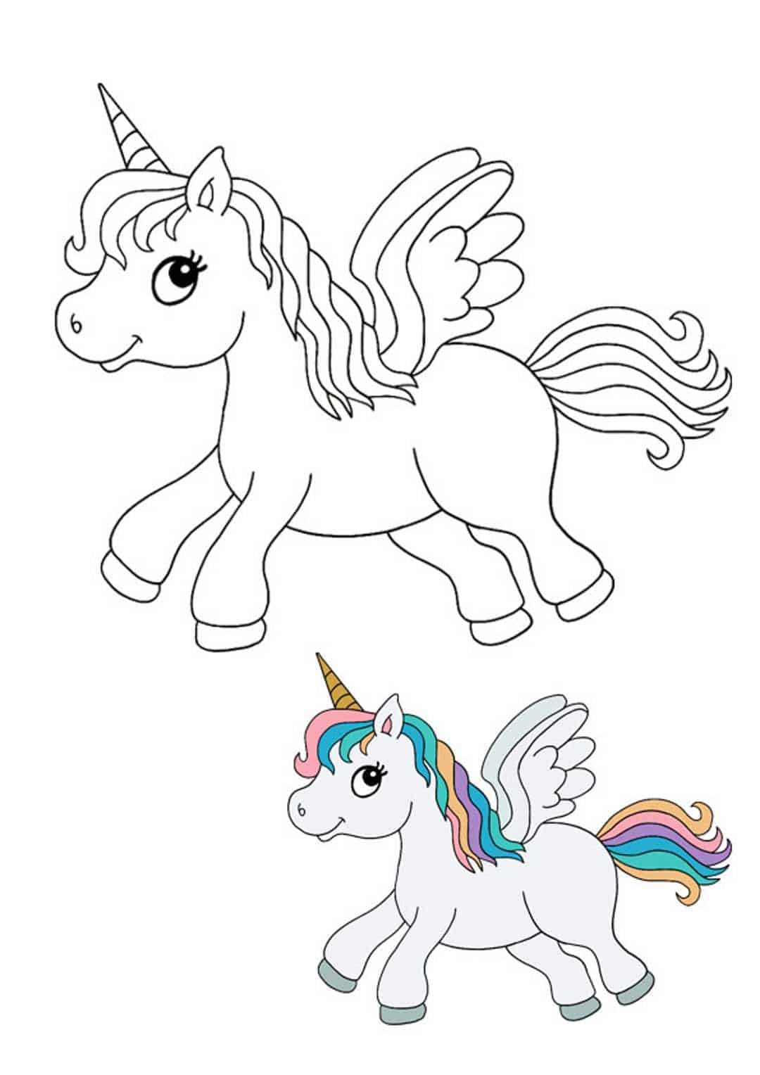 Coloriage Licorne Cheval Avec Des Cheveux Colores - Licorne à imprimer