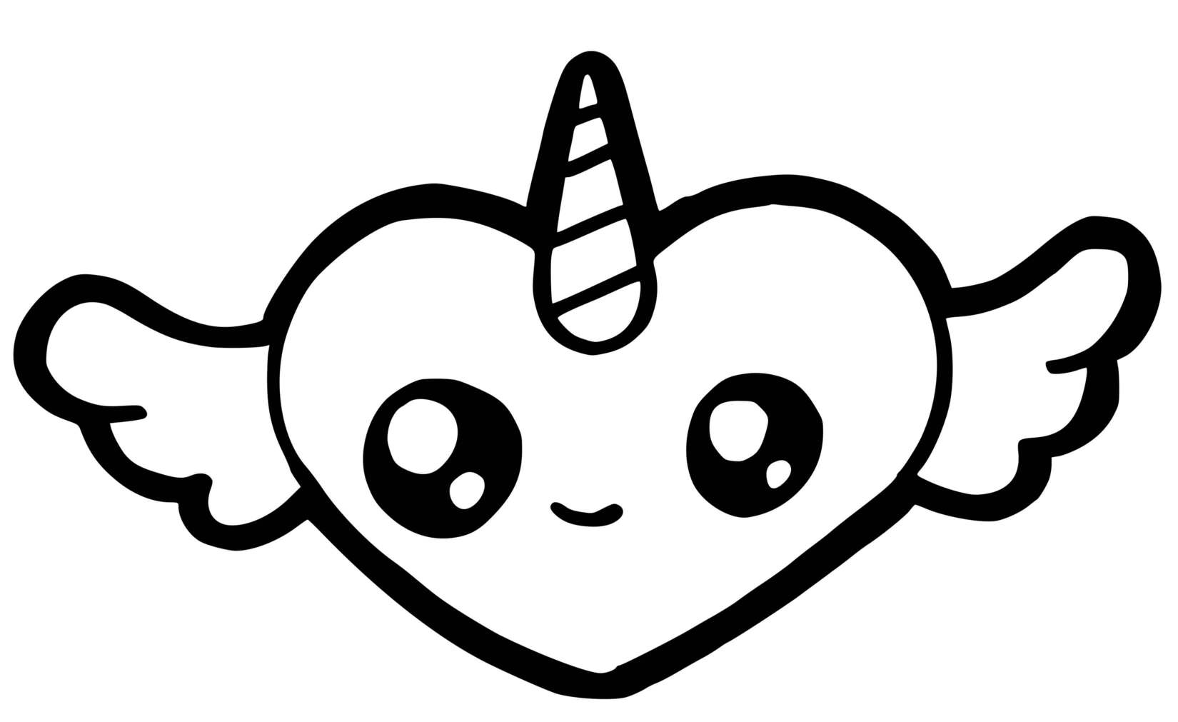 Coloriage Licorne Ailée Cœur Kawaii - Licorne à imprimer