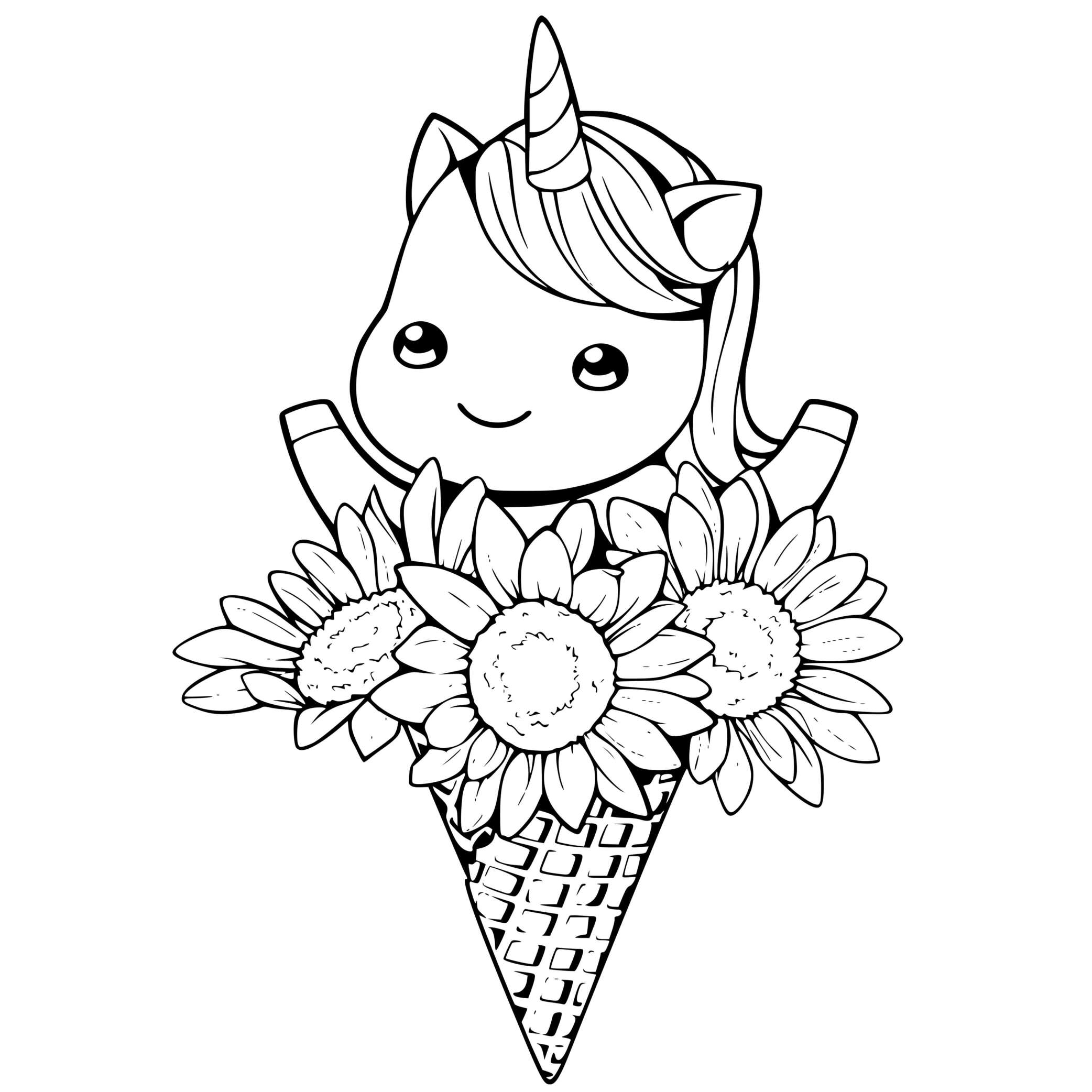 Coloriage Licorne Dans Un Bouquet De Fleurs - Licorne à imprimer