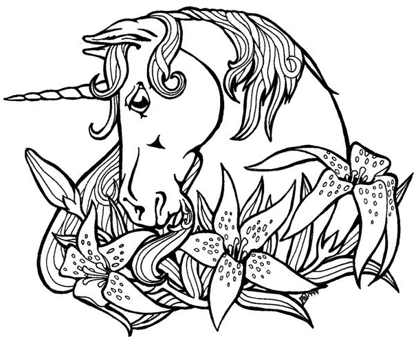 Coloriage Licorne Dans Une Couronne De Fleur - Licorne à imprimer