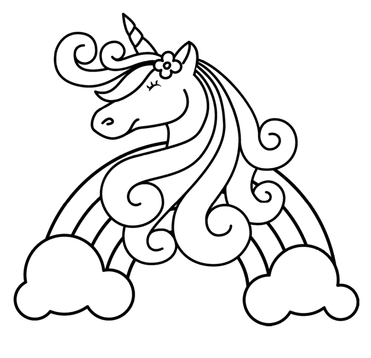 Coloriage Licorne Heureuse Au Centre De Arc En Ciel Multicolor - Licorne à imprimer
