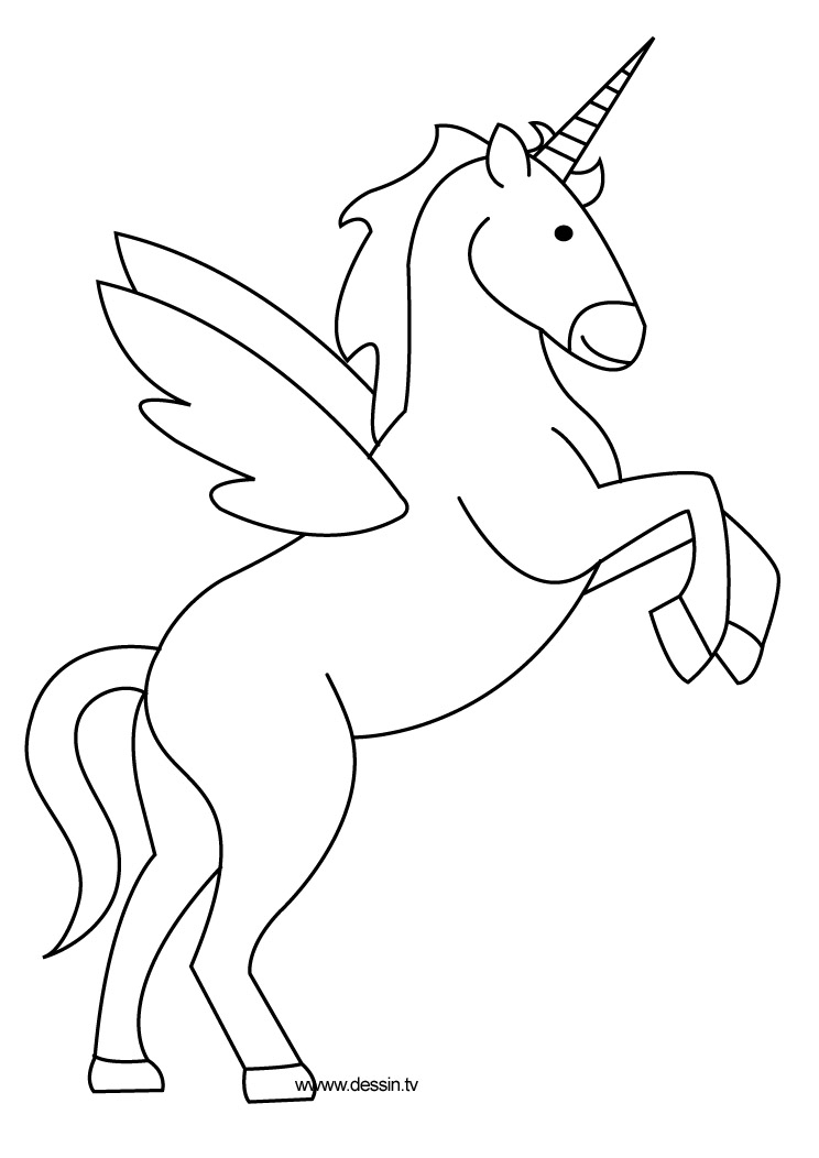 Coloriage Licorne kawaii souriante aux grands yeux - Licorne à imprimer