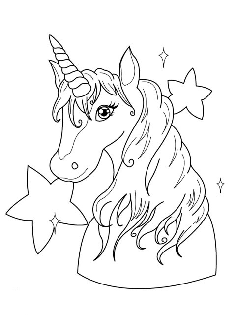 Coloriage Petite licorne mignonne avec crinière fluide - Licorne à imprimer