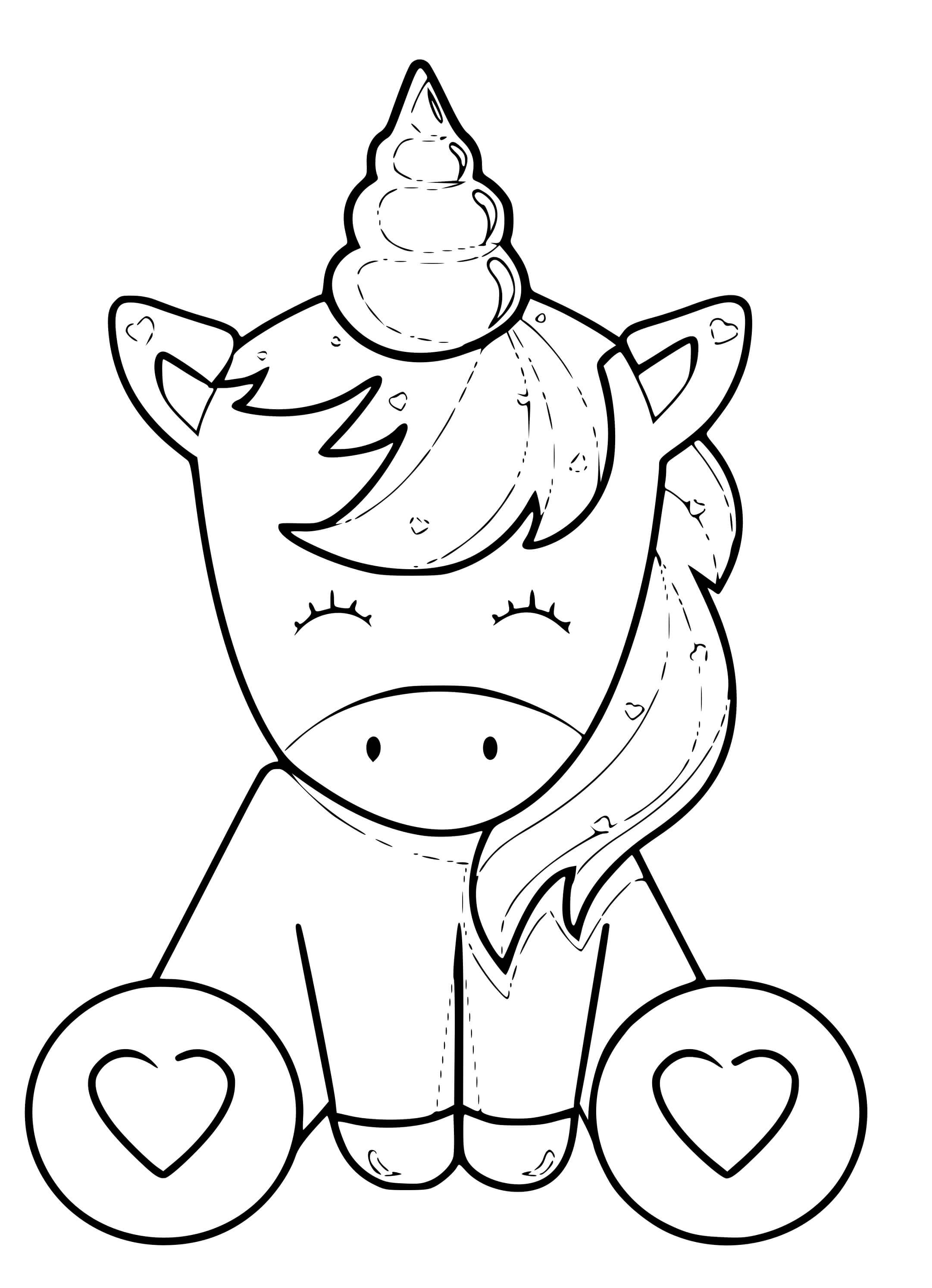 Coloriage Licorne Kawaii Avec Des Cœurs Et De Jolie Cheveux - Licorne kawaii à imprimer