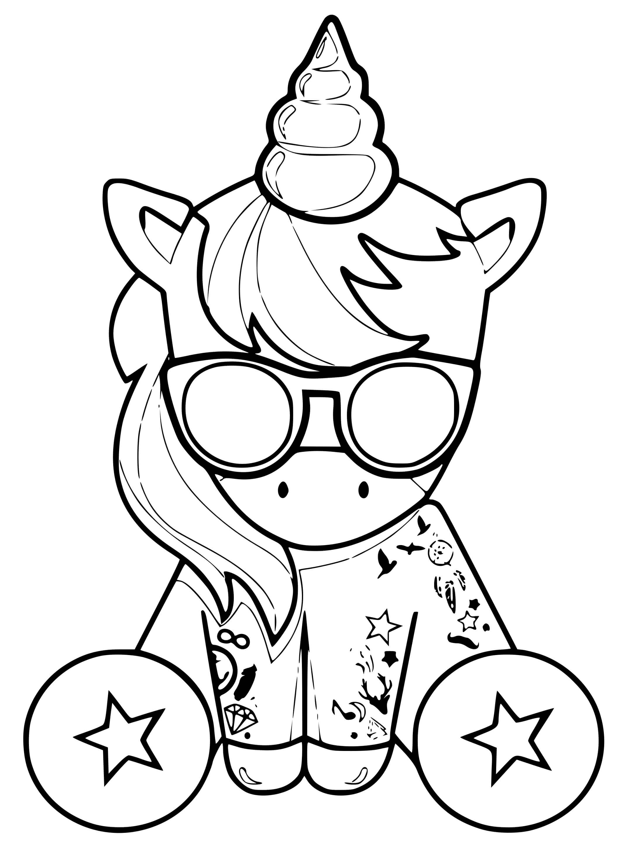 Coloriage Licorne Kawaii Cool Avec Des Lunettes Et Des Tattoos - Licorne kawaii à imprimer