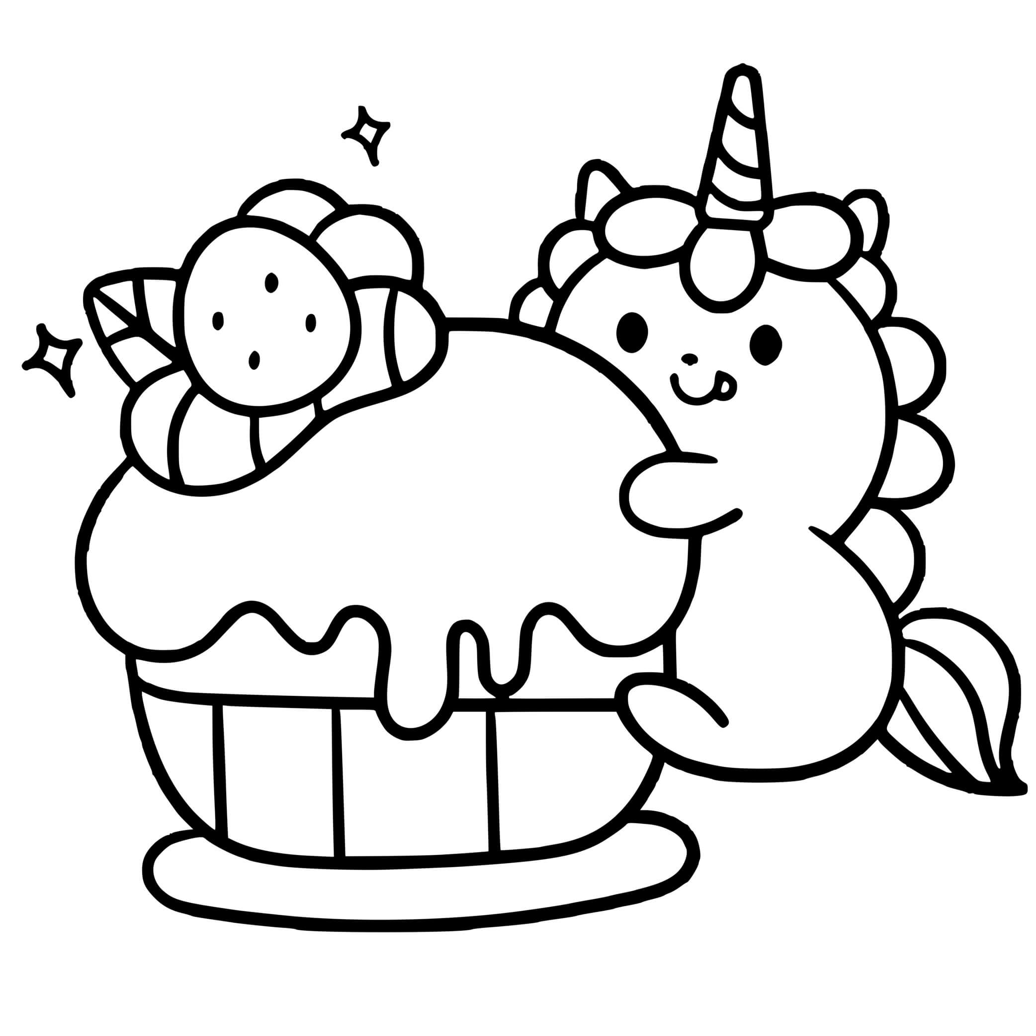 Coloriage Licorne Kawaii Cupcake - Licorne kawaii à imprimer