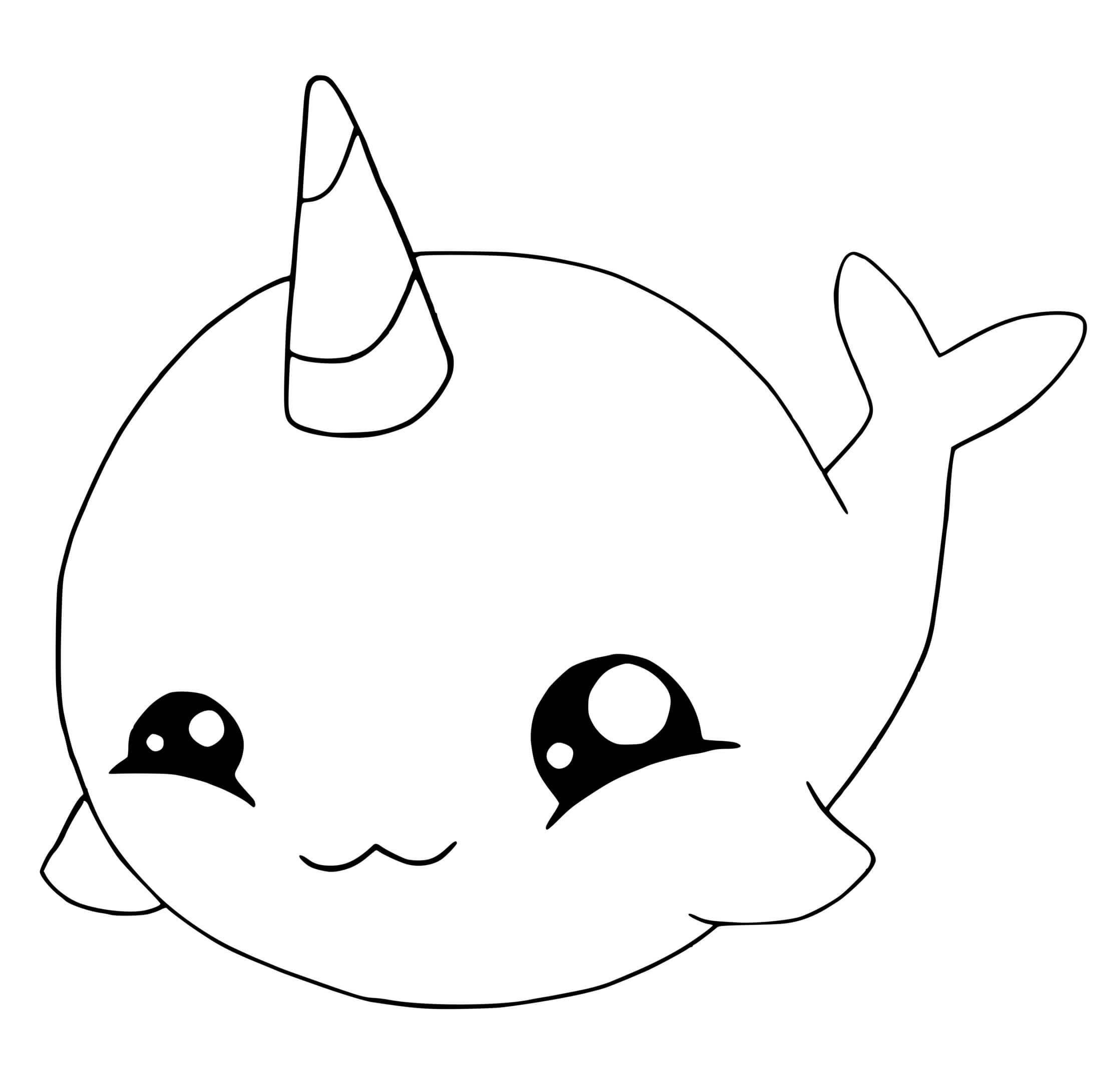Coloriage Licorne Kawaii En Mode Baleine Dans L'océan - Licorne kawaii à imprimer
