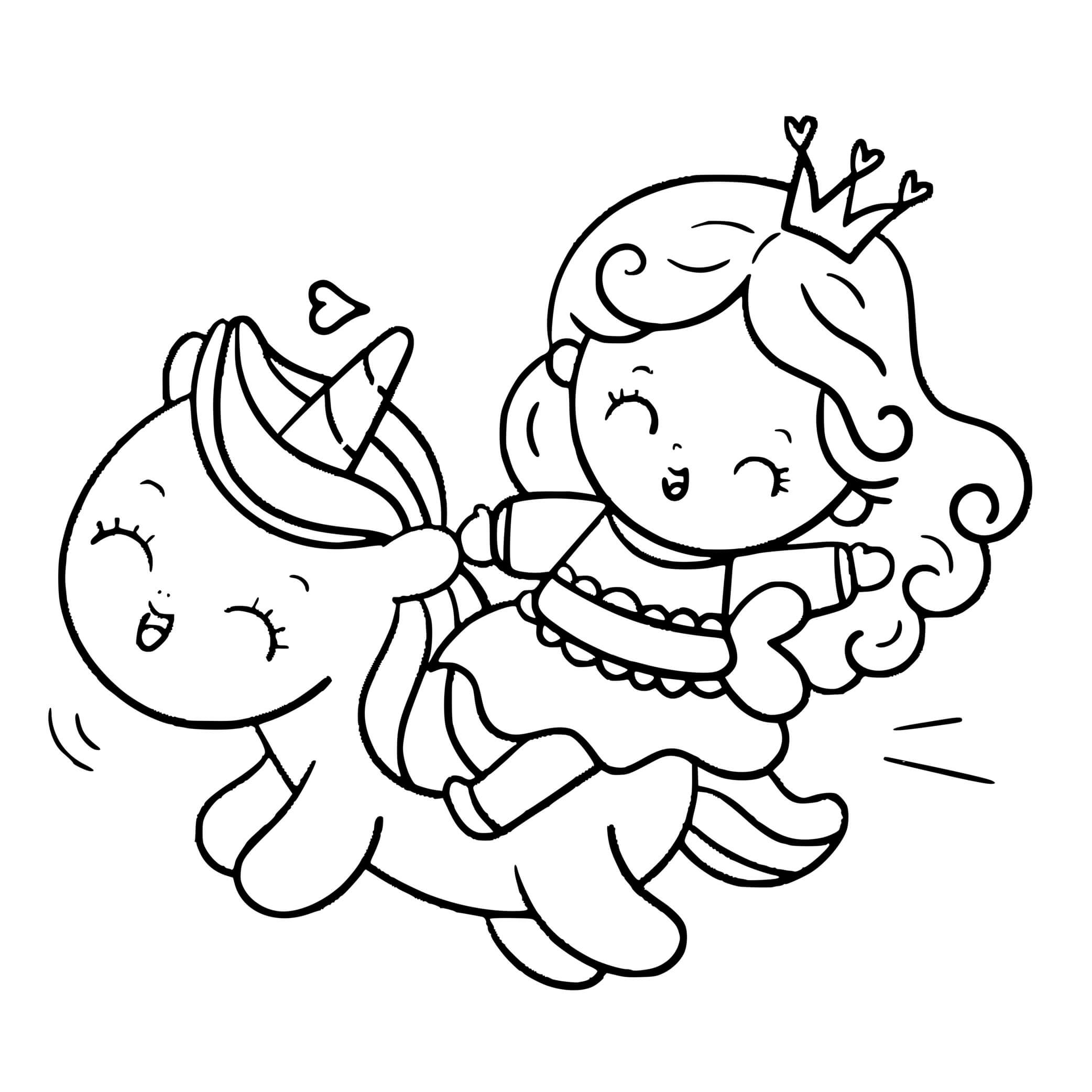 Coloriage Licorne Kawaii Princesse Et Cœurs - Licorne kawaii à imprimer