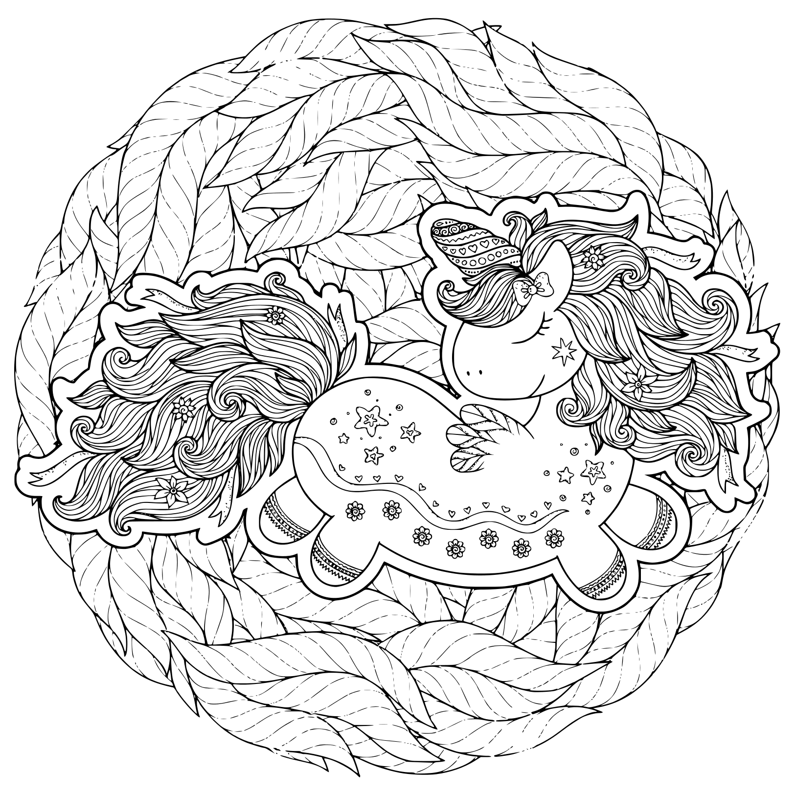 Coloriage Licorne Magique Animal Au Sommeil - Licorne à imprimer