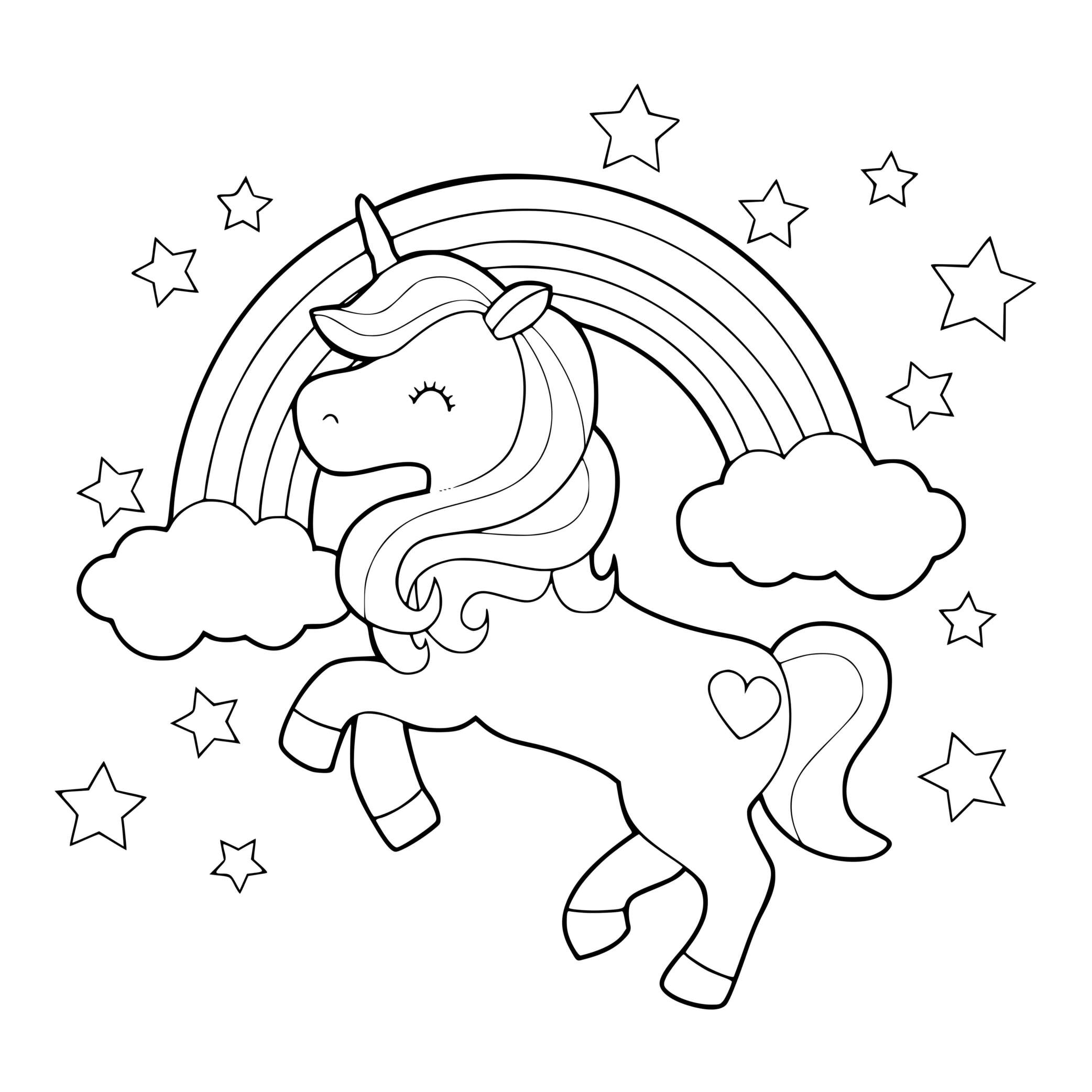 Coloriage Licorne Magique Arc En Ciel Et Étoiles - Licorne à imprimer