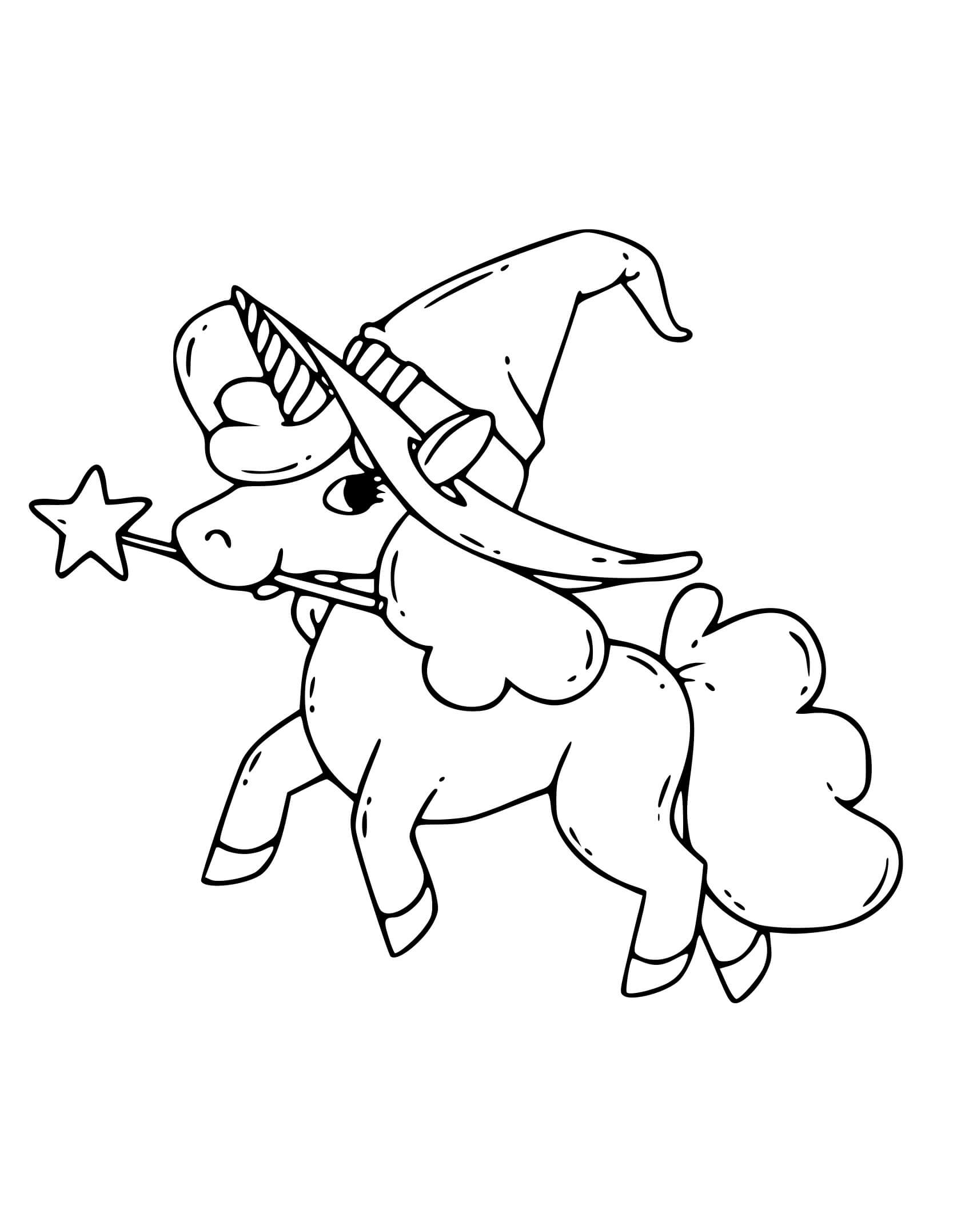 Coloriage Licorne Magique Avec Chapeau Pour Halloween - Halloween à imprimer