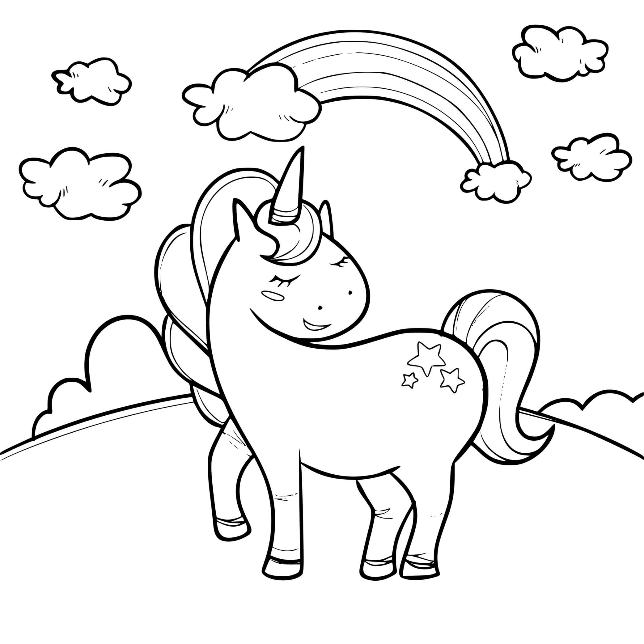 Coloriage Licorne Majestueuse Arc En Ciel - Licorne kawaii à imprimer