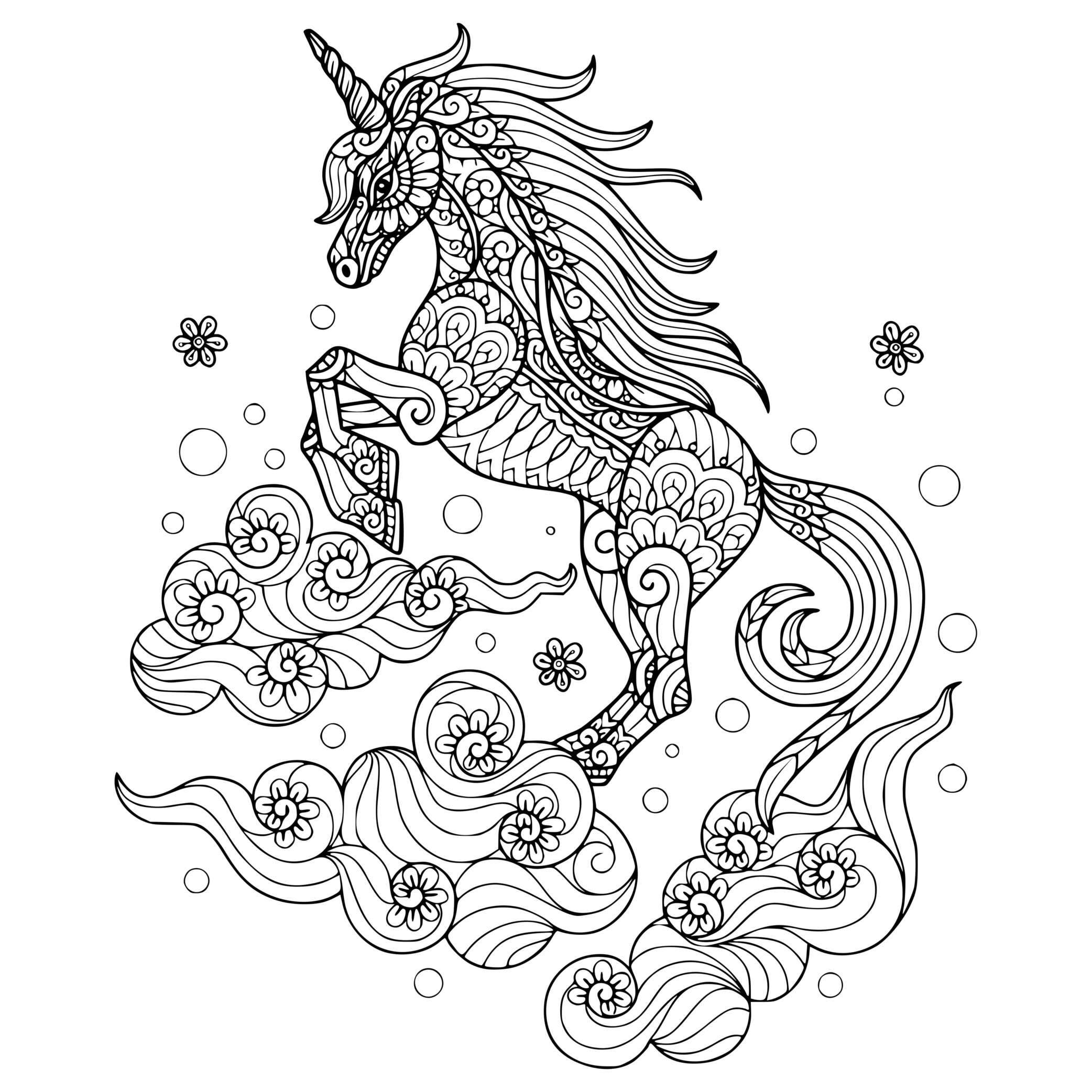 Coloriage Licorne Mandala 3 Nuages - Licorne à imprimer
