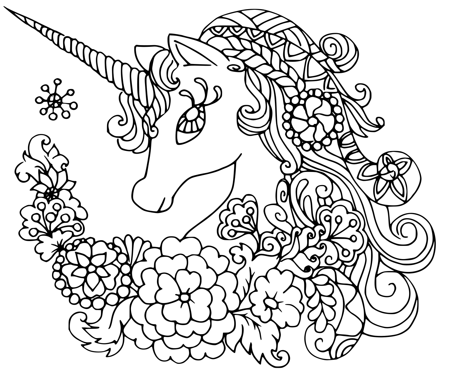 Coloriage Licorne Mandala Avec De Jolies Fleurs - Mandala licorne à imprimer