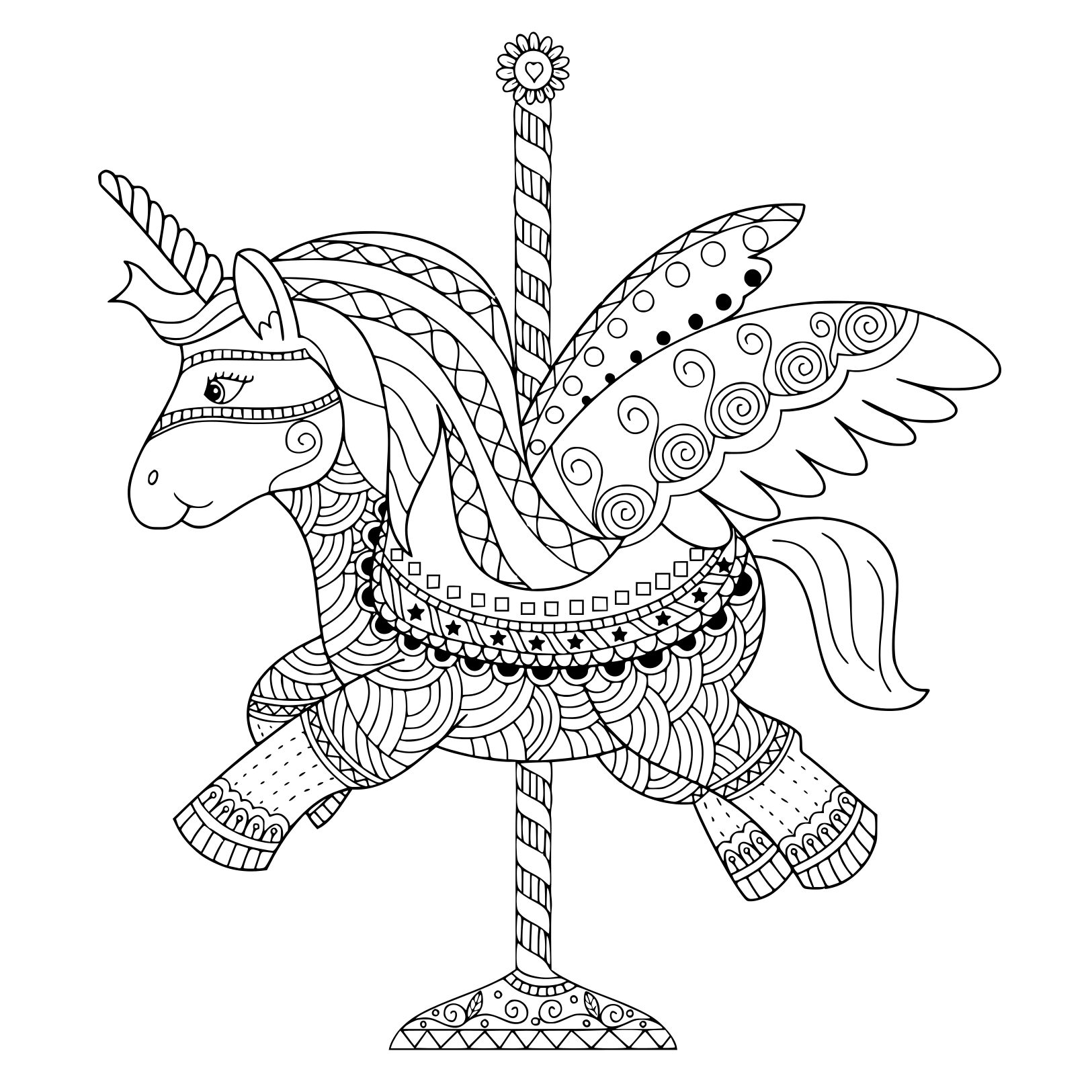 Coloriage Licorne Manege Adulte Zentangle - Licorne à imprimer