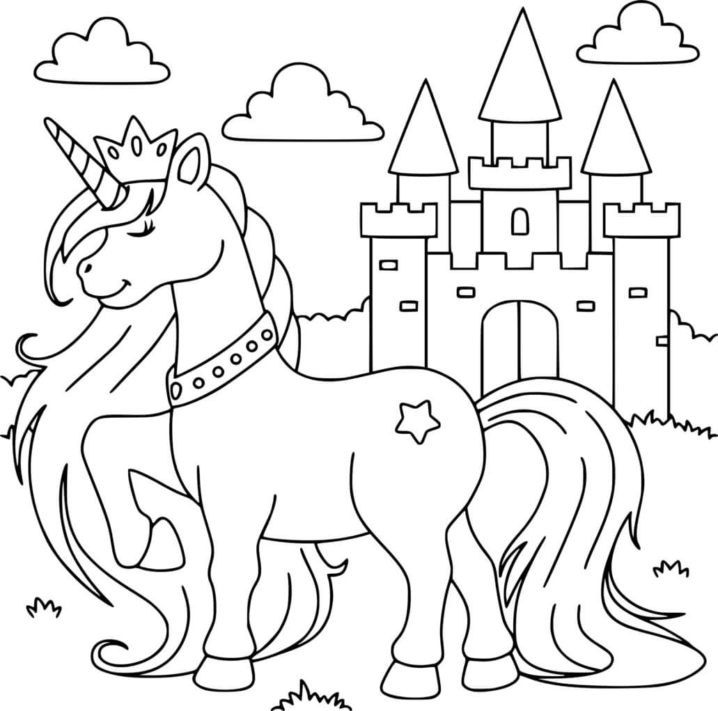 Coloriage Licorne Princesse Château De Prince - Princesse licorne à imprimer