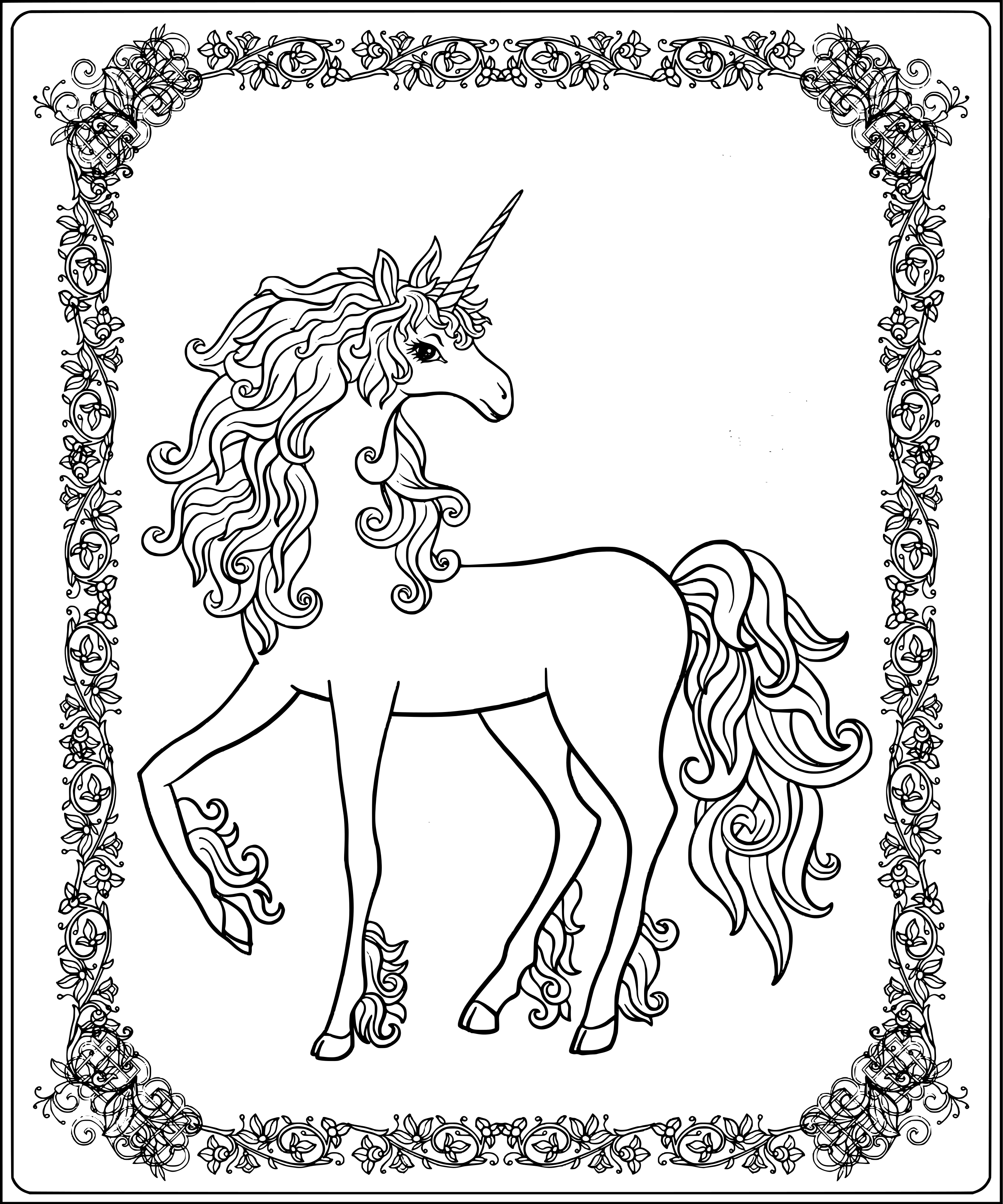Coloriage Licorne Royale Avec Contour En Fleurs - Licorne à imprimer