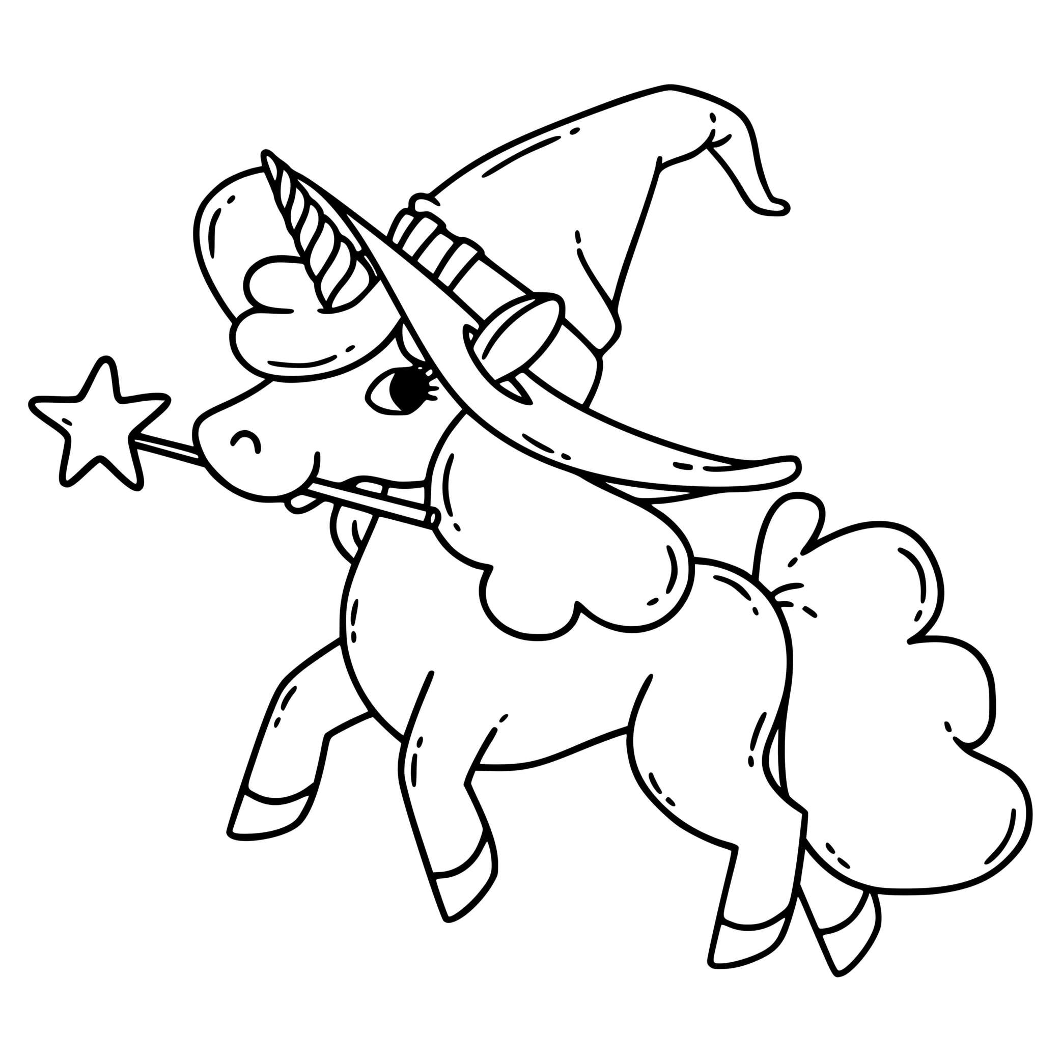 Coloriage Licorne Sorcière Baguette Magique - Licorne à imprimer