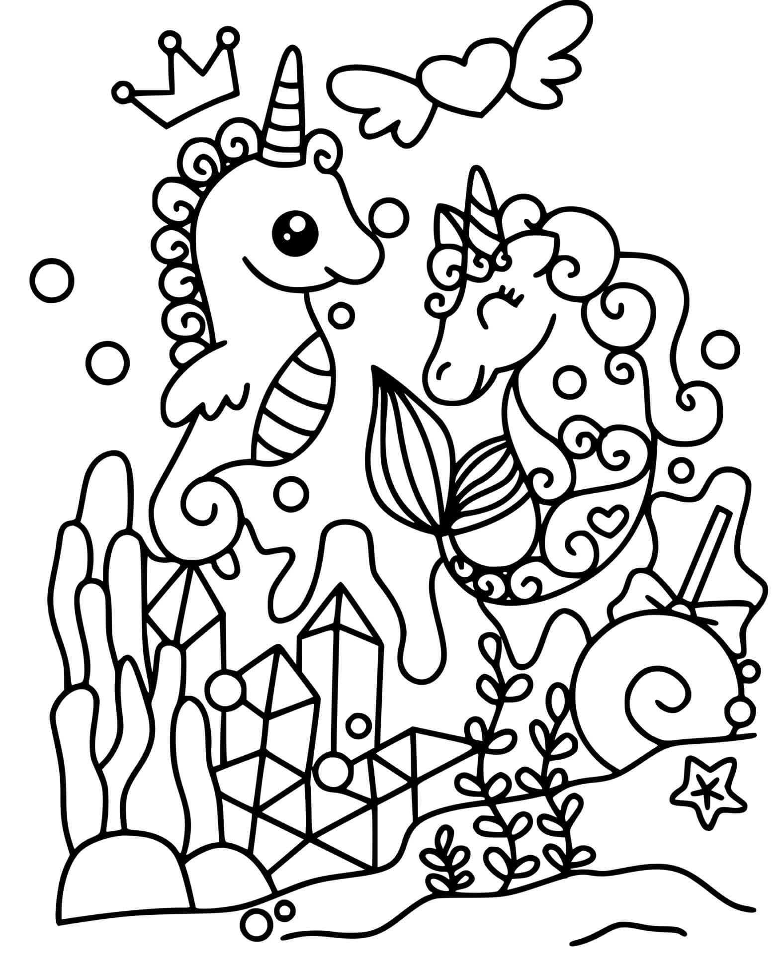 Coloriage Licorne Sous La Mer Fond Marin - Mer à imprimer