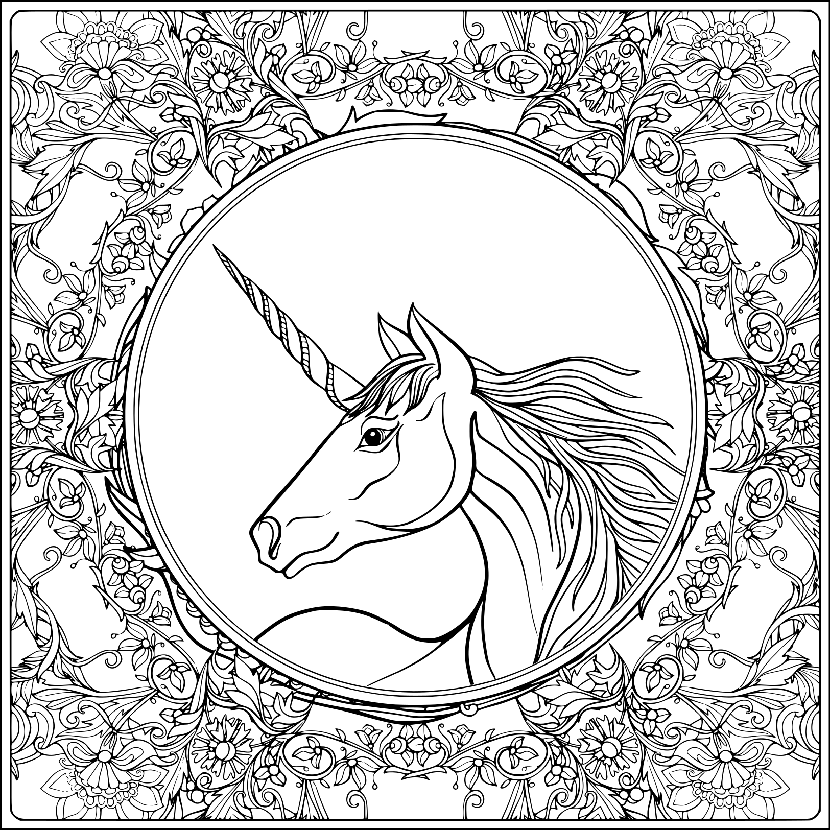 Coloriage Licorne Vintage Mandala Floral - Mandala licorne à imprimer