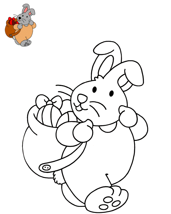 Coloriage Lievre Avec Un Sac Œufs Pâques - Lapin de Pâques à imprimer