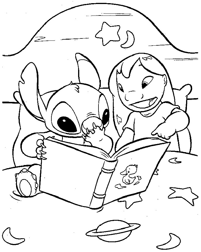 Coloriage Lilo Et Stitch Aiment Faire La Lecture - Stitch à imprimer