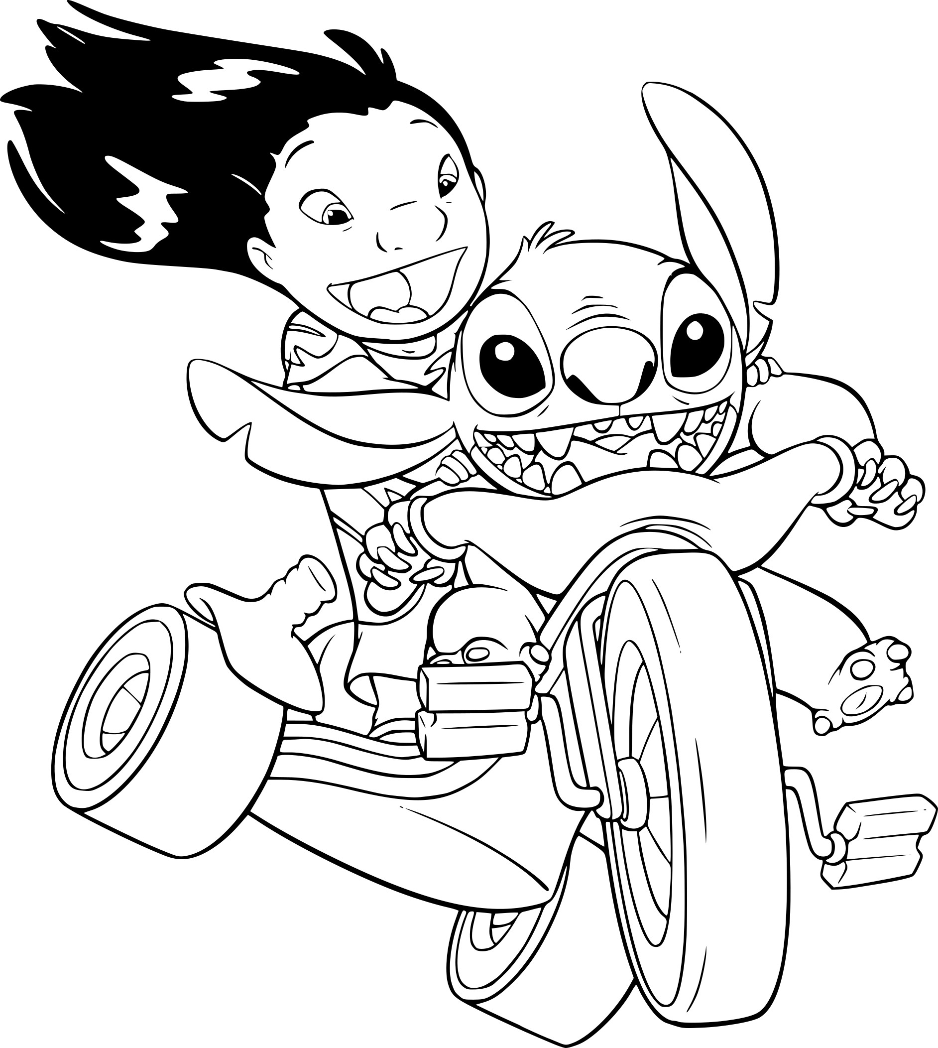 Coloriage Lilo Et Stitch En Vélo - Stitch à imprimer