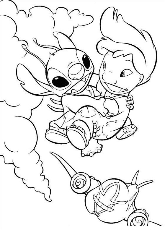 Coloriage Lilo Stitch Dans Les Airs - Stitch à imprimer