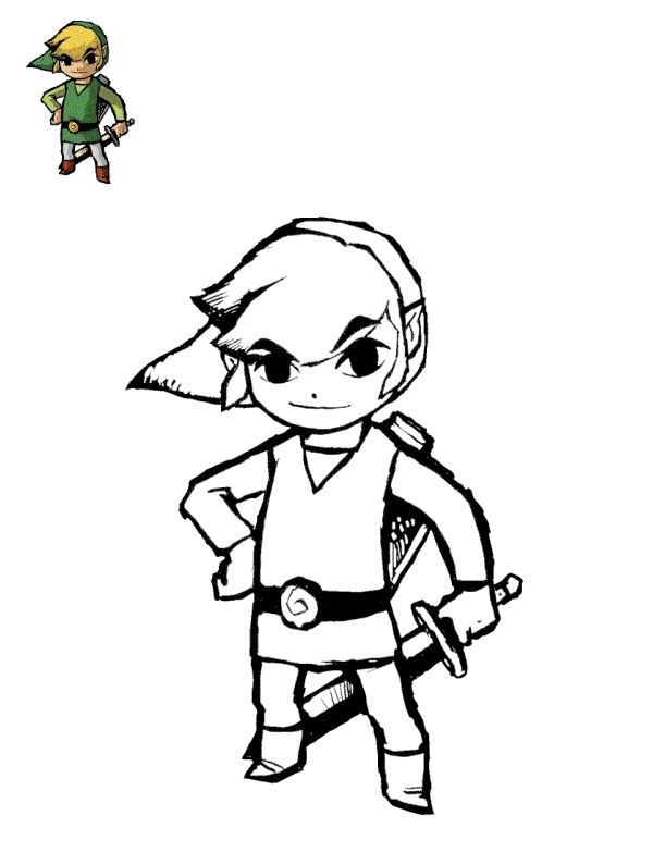 Coloriage Link A Grandi Parmi Le Peuple Kokiri - Zelda à imprimer