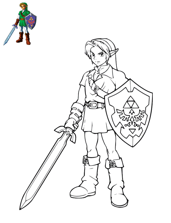 Coloriage Link Héros Cheveux Blond Et Yeux Bleu - Zelda à imprimer