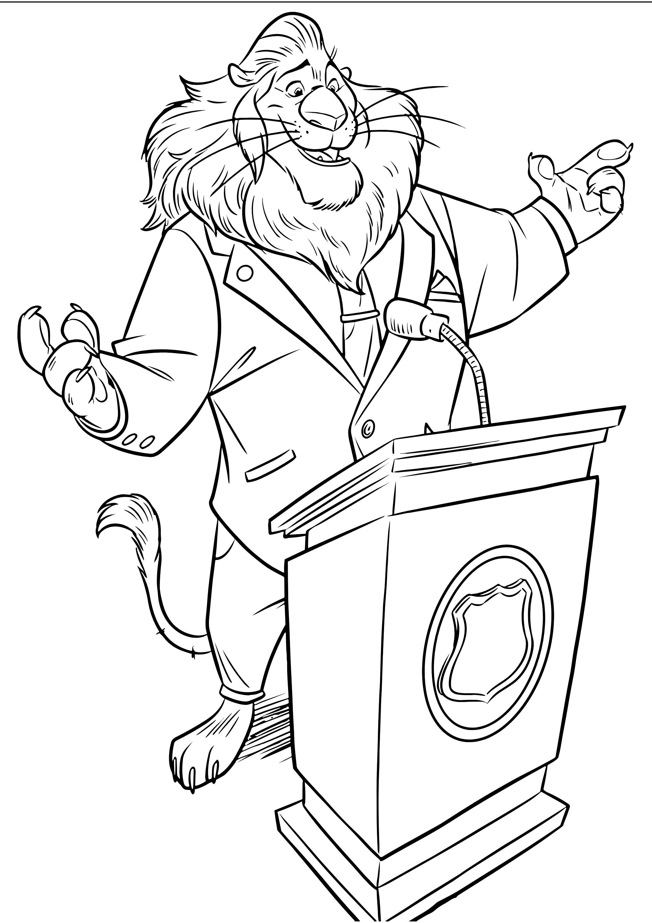 Coloriage Lion Animateur Conference - Zootopie à imprimer