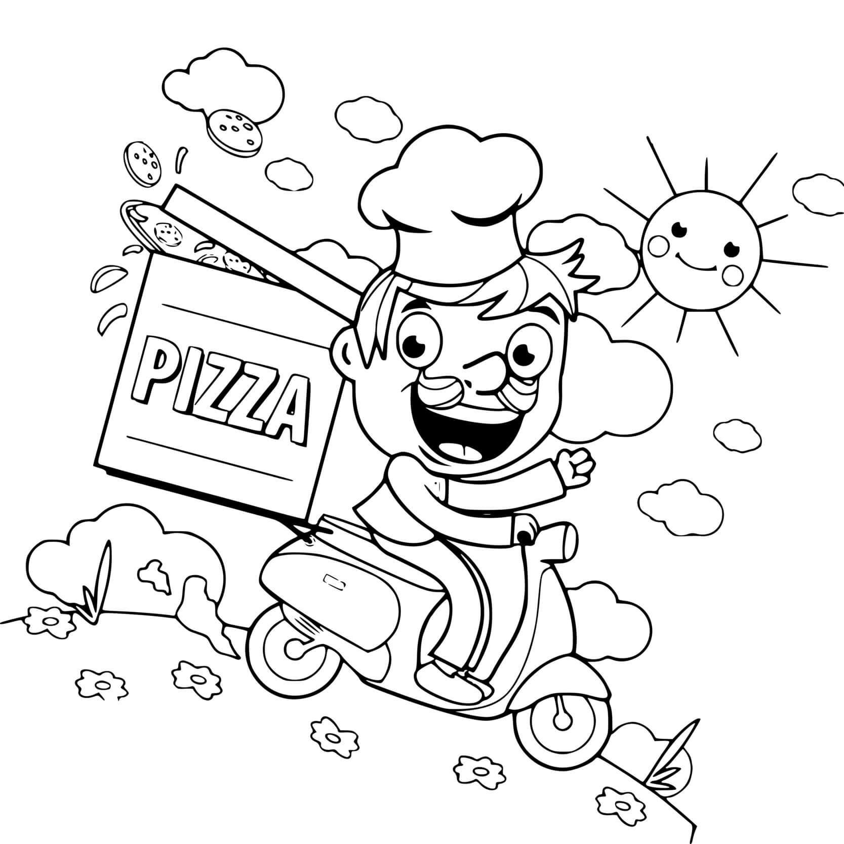 Coloriage Livreur De Pizza - Pizza à imprimer