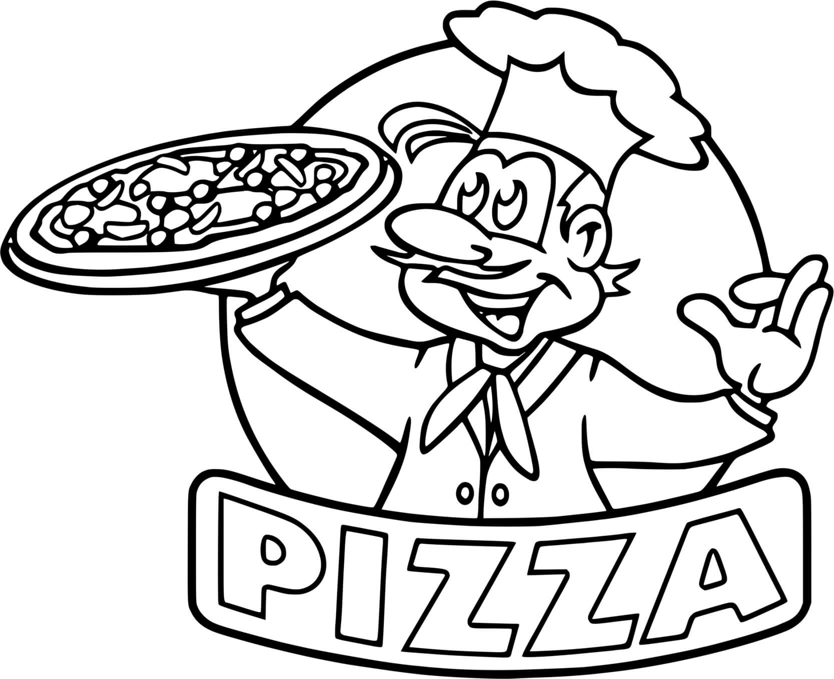 Coloriage Logo Pizza Chef Restaurant - Pizza à imprimer