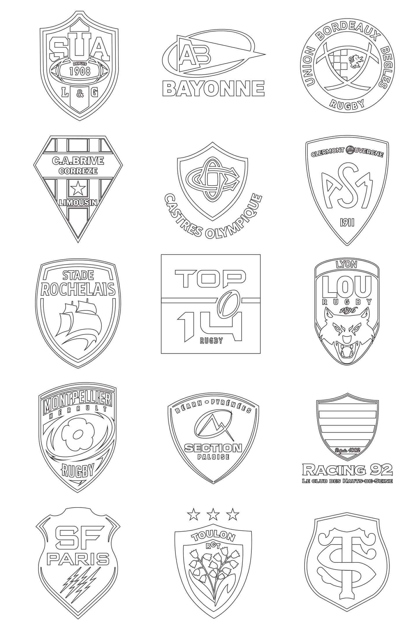 Coloriage Logos des clubs de rugby français - Rugby à imprimer