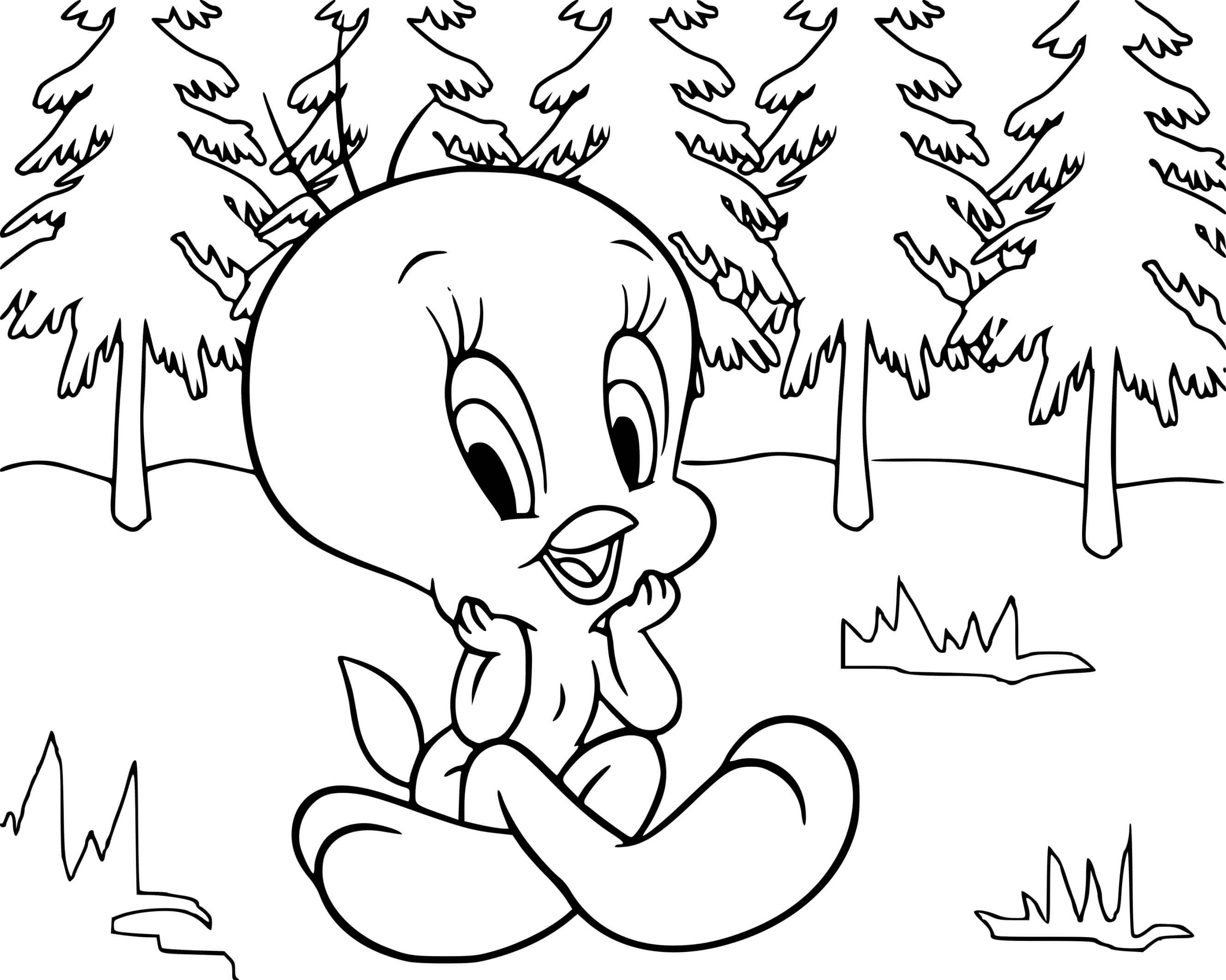 Coloriage Looney Tunes Titi Dans La Forêt - Titi à imprimer