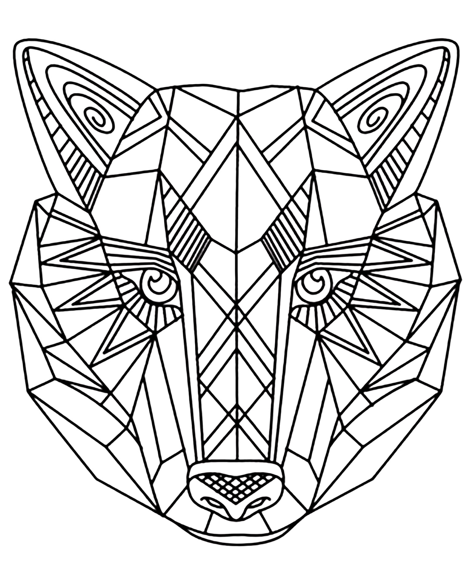 Coloriage Loup 3d Motif Pour Adulte - Loup à imprimer