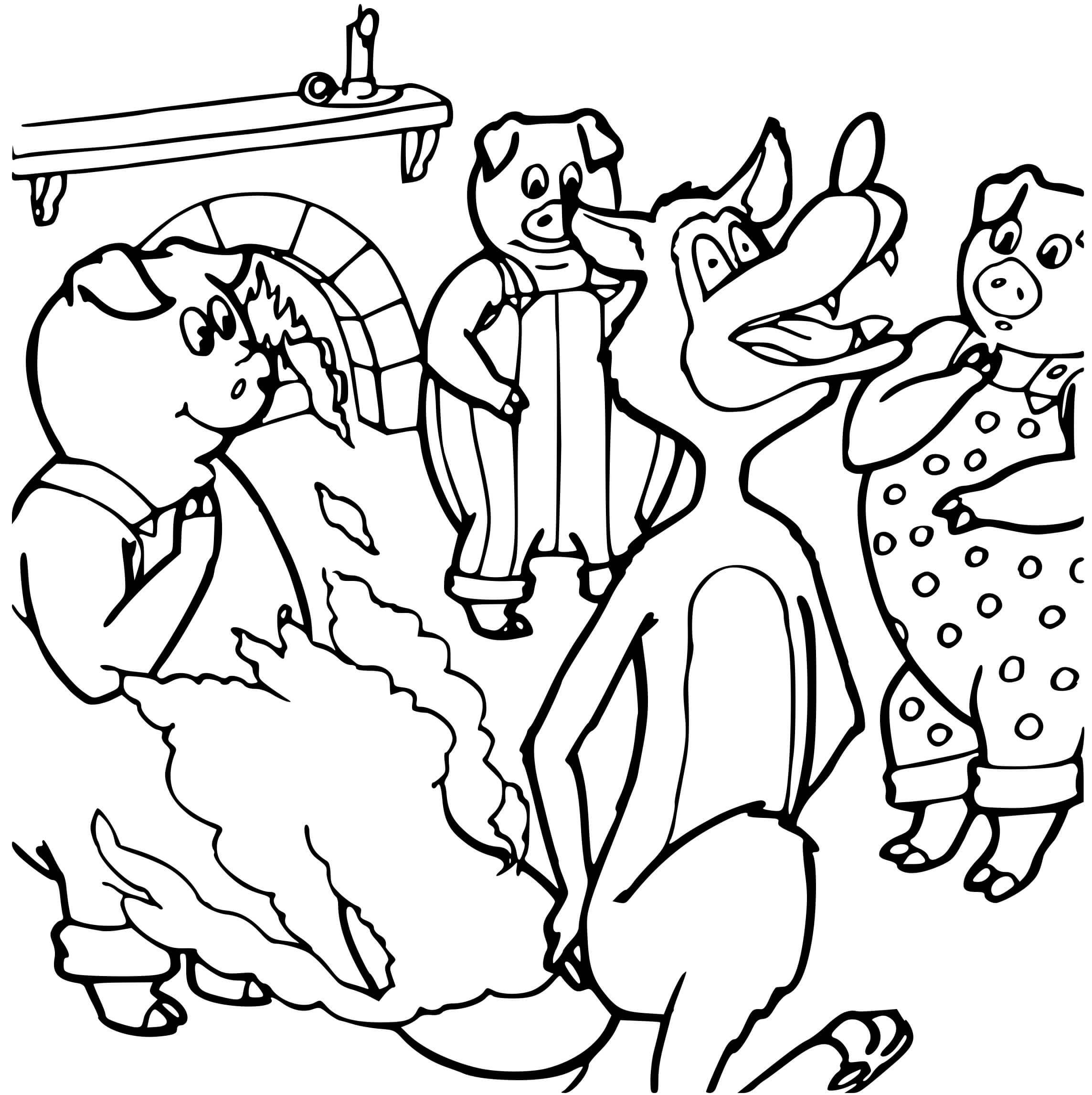 Coloriage Loup Autour Des Petits Cochons - Loup à imprimer