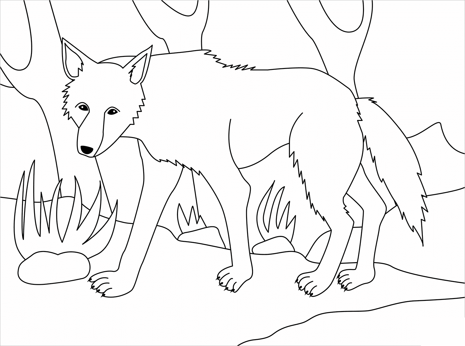 Coloriage Loup Dans La Forêt Par Olga Gaidoush - Loup à imprimer