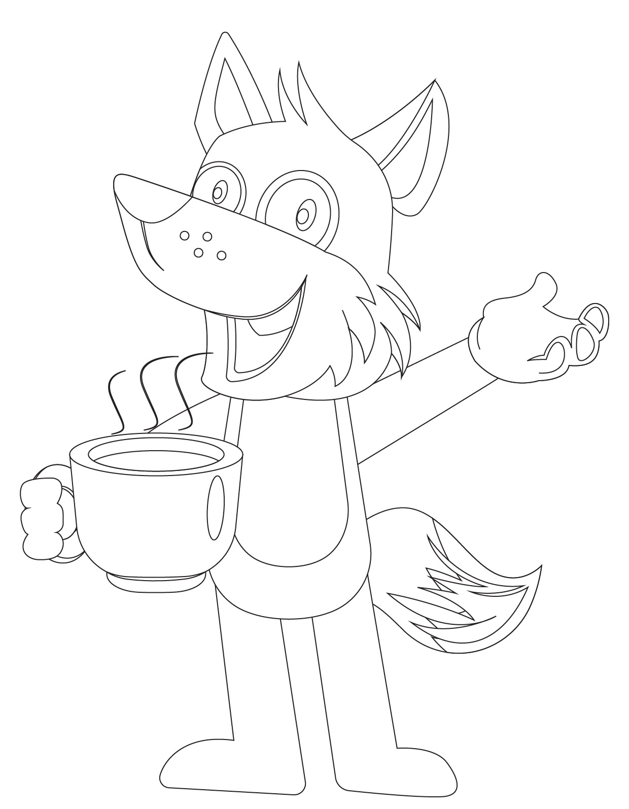 Coloriage Loup Dessin Anime Prend Un Café - Loup à imprimer
