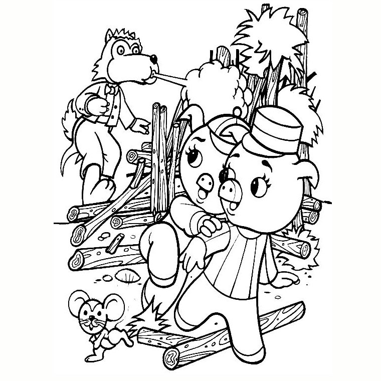 Coloriage Loup Et Cochons - Animaux à imprimer