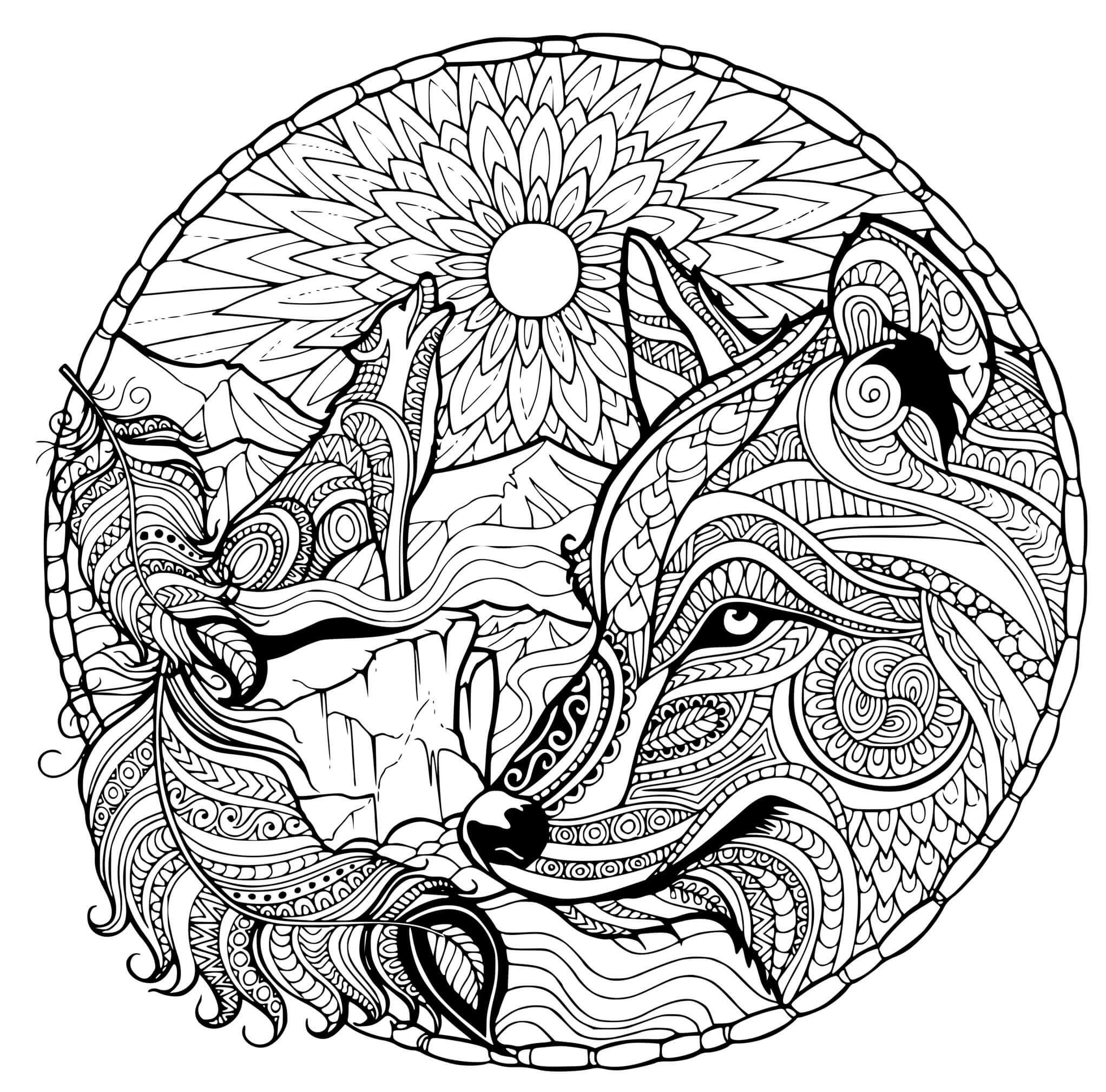 Coloriage Loup Mandala Difficile - Loup à imprimer