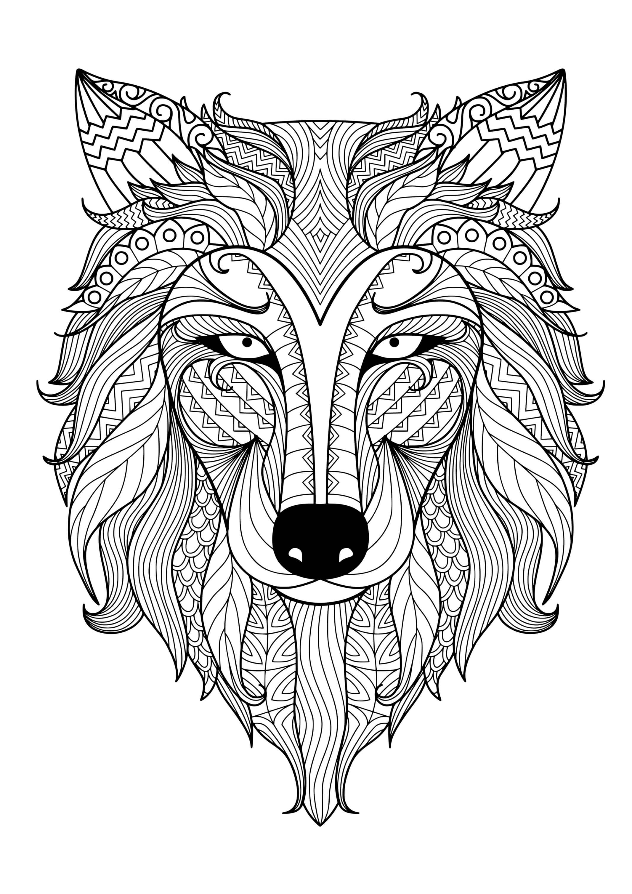 Coloriage Loup Mandala Zentangle - Loup à imprimer