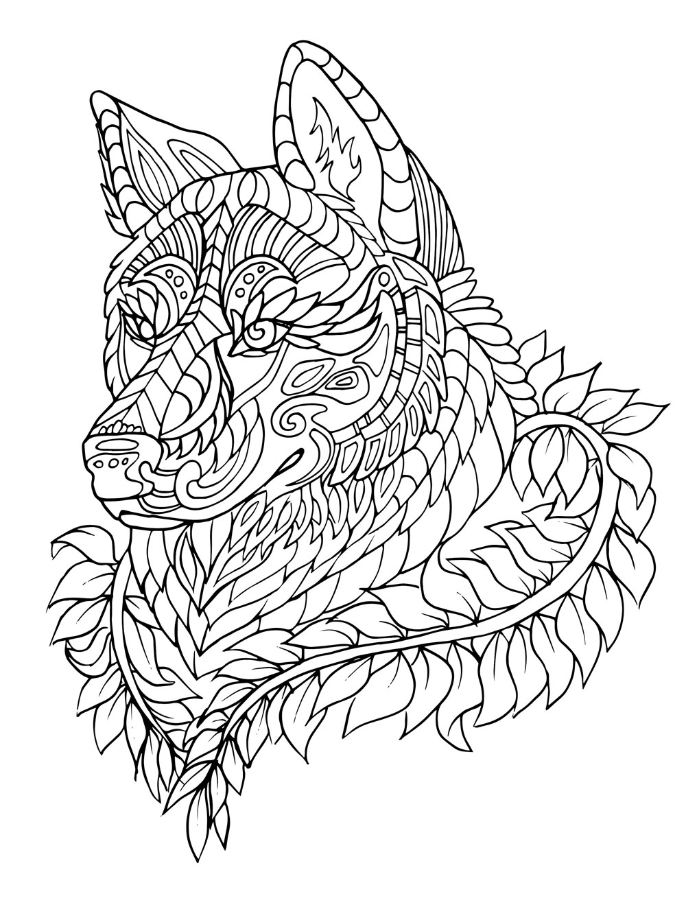 Coloriage Loup Wolf Adulte Zentangle - Adulte à imprimer