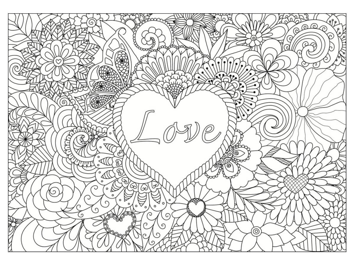 Coloriage Love Cœur Fille Ado Mandala - Fille ado à imprimer